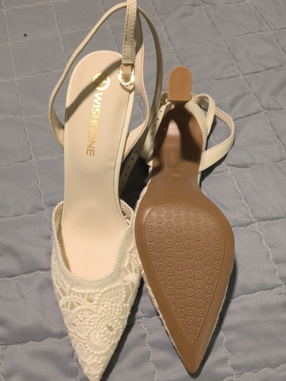 Wishbone Ivory Lace Pointed-Toe Slingback Heels
